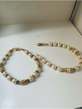 Vintage Christian Dior Ivory Pearl and Gold-Tone Bracelet Set